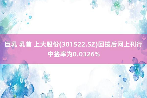 巨乳 乳首 上大股份(301522.SZ)回拨后网上刊行中签率为0.0326%