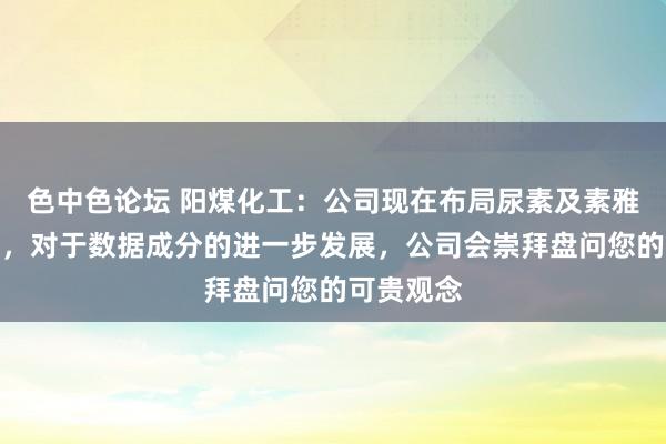 色中色论坛 阳煤化工：公司现在布局尿素及素雅化工产业，对于数据成分的进一步发展，公司会崇拜盘问您的可贵观念