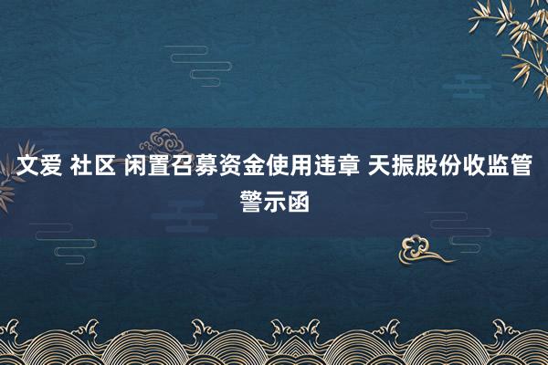 文爱 社区 闲置召募资金使用违章 天振股份收监管警示函
