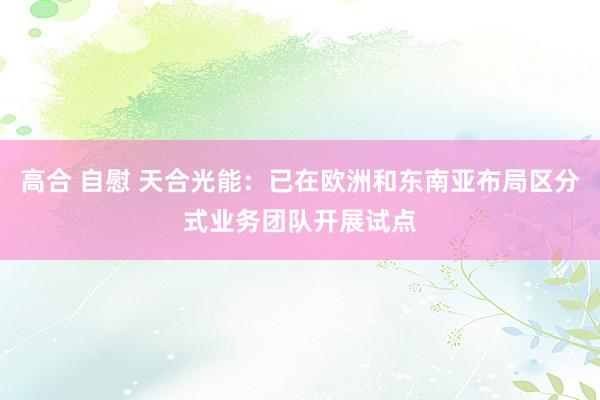 高合 自慰 天合光能：已在欧洲和东南亚布局区分式业务团队开展试点