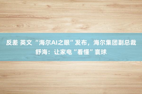 反差 英文 “海尔AI之眼”发布，海尔集团副总裁舒海：让家电“看懂”寰球